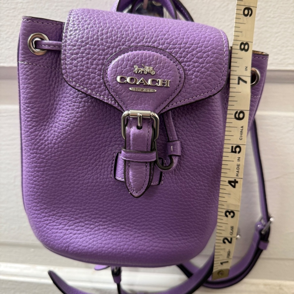 NWT COACH Pebbled Leather Mini Amelia Convertible Backpack Purple/Lilac - Picture 4 of 9